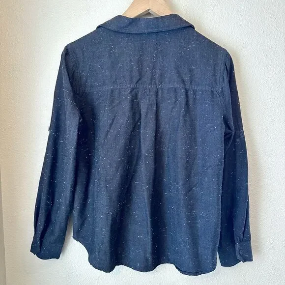 Cloth & Stone Cotton Rayon Blend Black Long Sleeve Roll Tab Shirt Size Medium - Picture 2 of 9